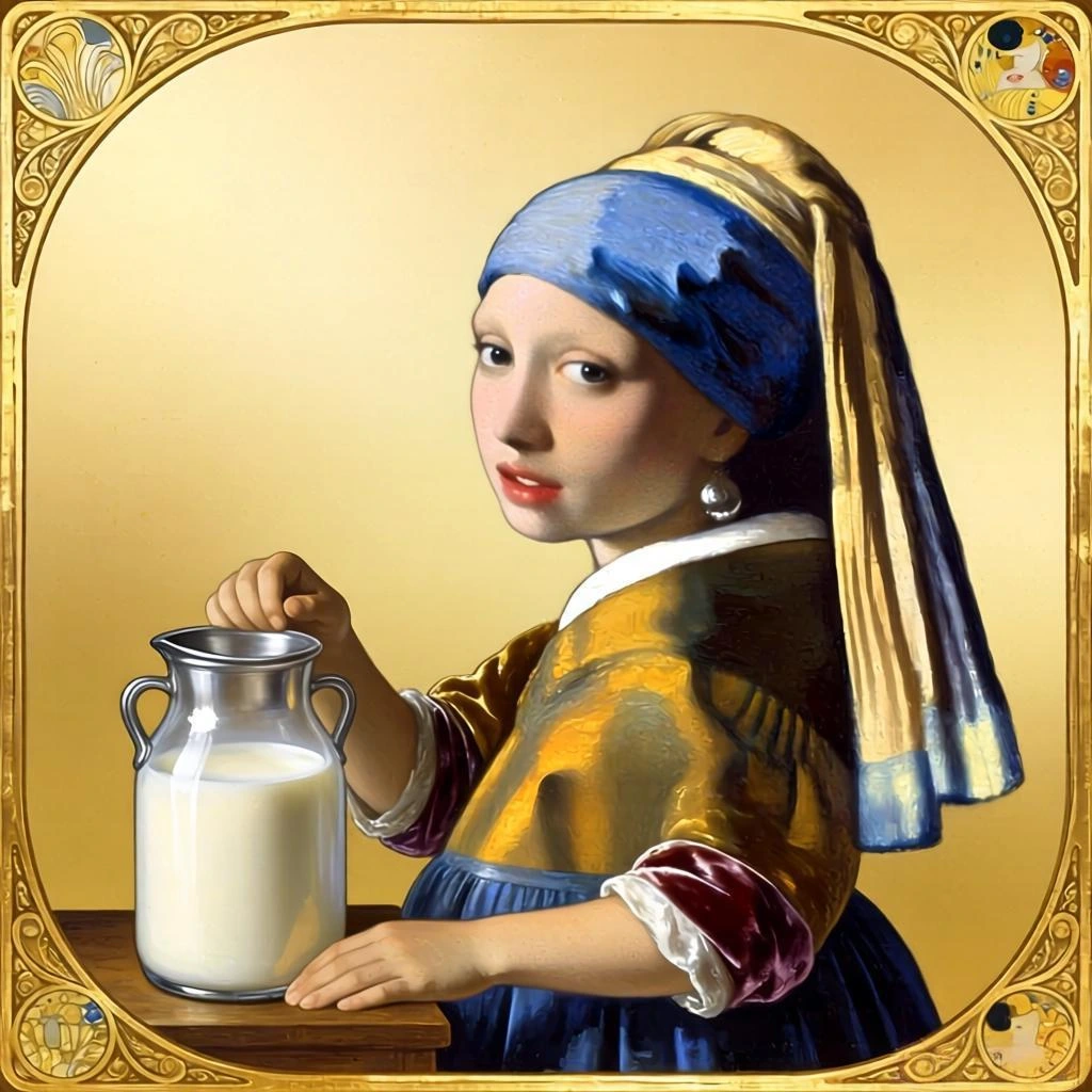 La Lattaia di Johannes Vermeer convertita in dipinto a numeri