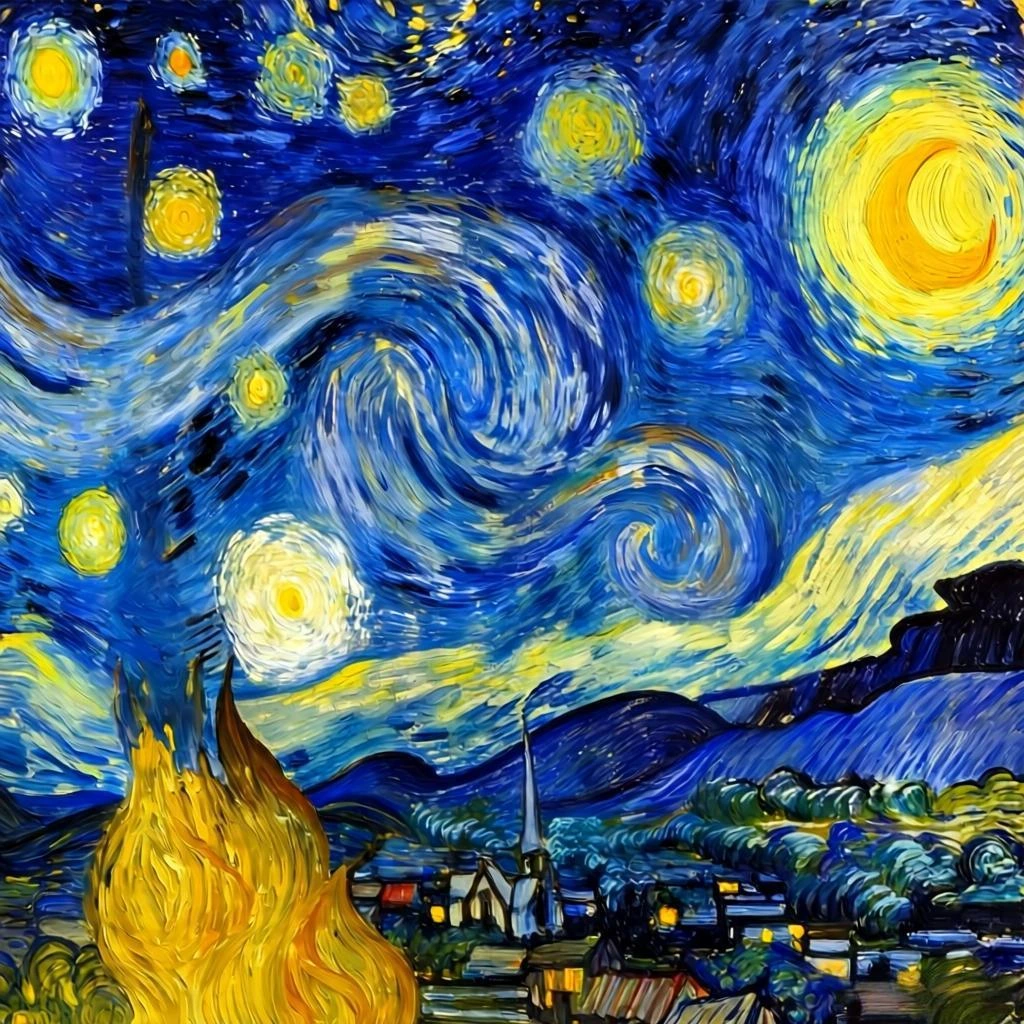 Notte Stellata di Vincent van Gogh convertita in dipinto a numeri